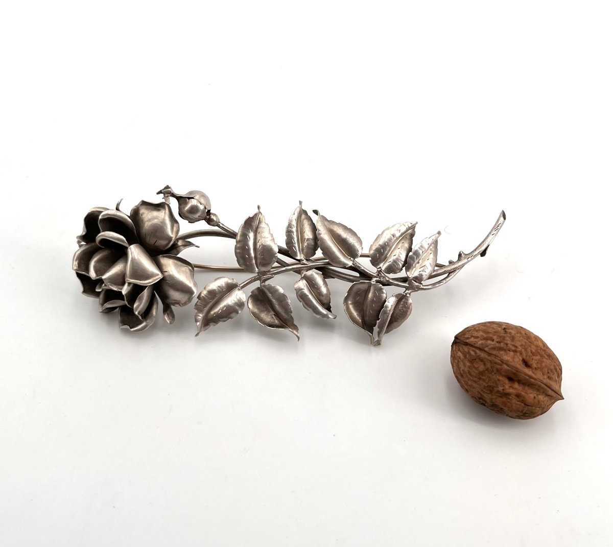 JULES HEIM - grand broche ROSE en argent massif d'époque ART NOUVEAU - bijoux ancien-photo-2