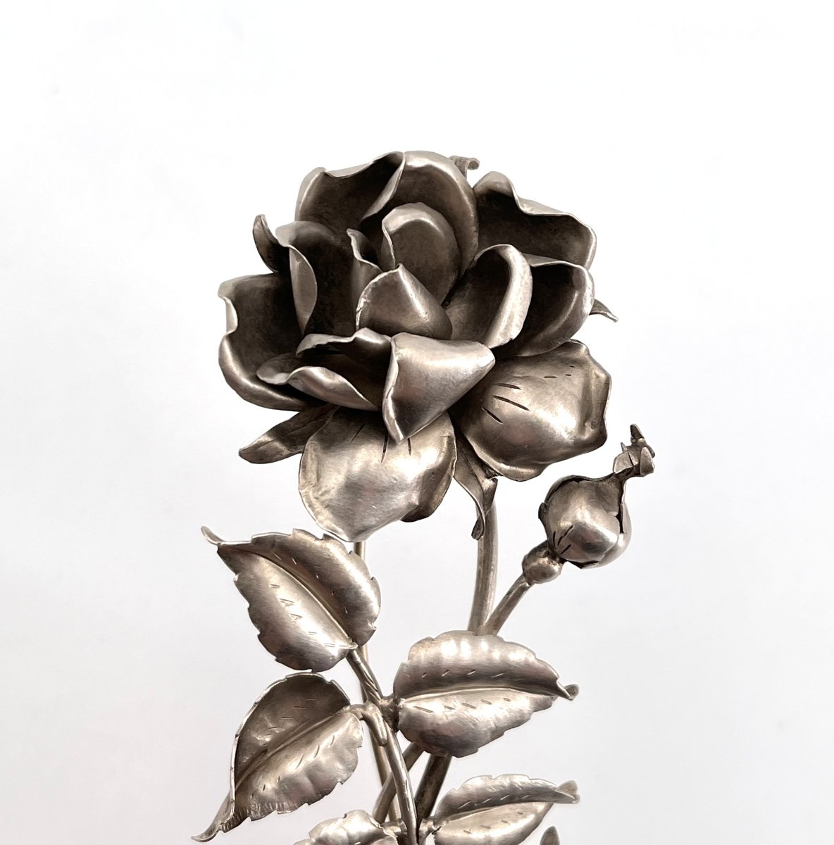 JULES HEIM - grand broche ROSE en argent massif d'époque ART NOUVEAU - bijoux ancien-photo-1