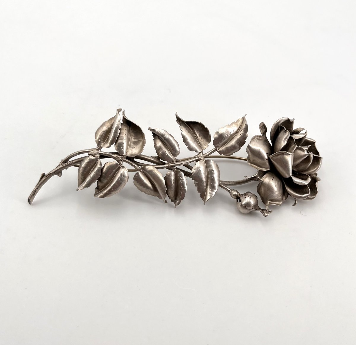 JULES HEIM - grand broche ROSE en argent massif d'époque ART NOUVEAU - bijoux ancien-photo-3