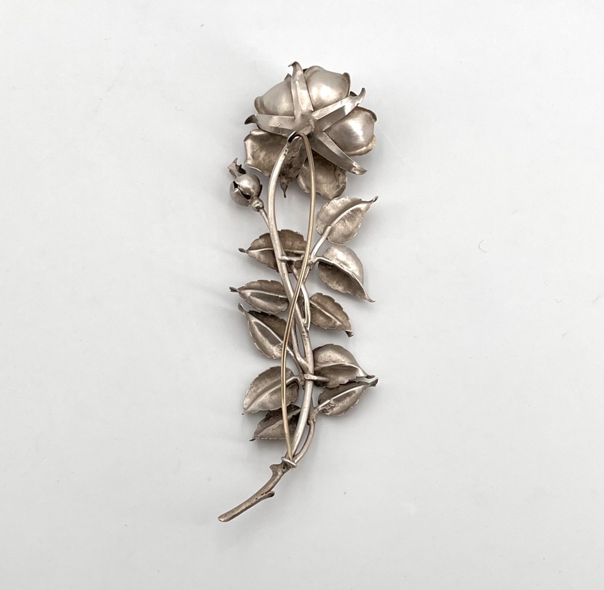 JULES HEIM - grand broche ROSE en argent massif d'époque ART NOUVEAU - bijoux ancien-photo-4
