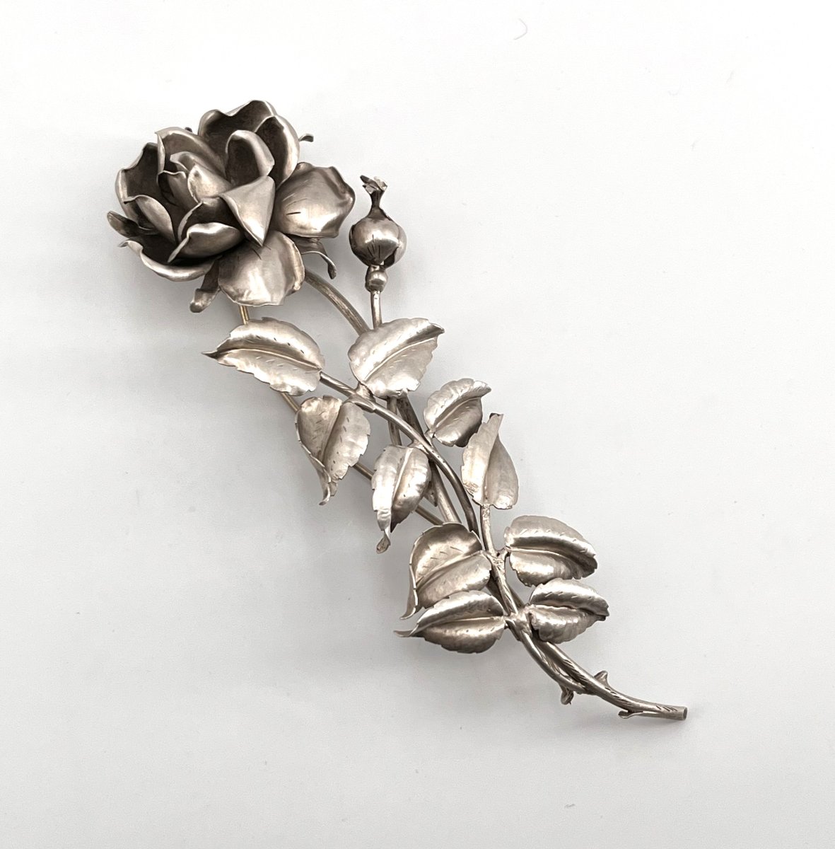 JULES HEIM - grand broche ROSE en argent massif d'époque ART NOUVEAU - bijoux ancien