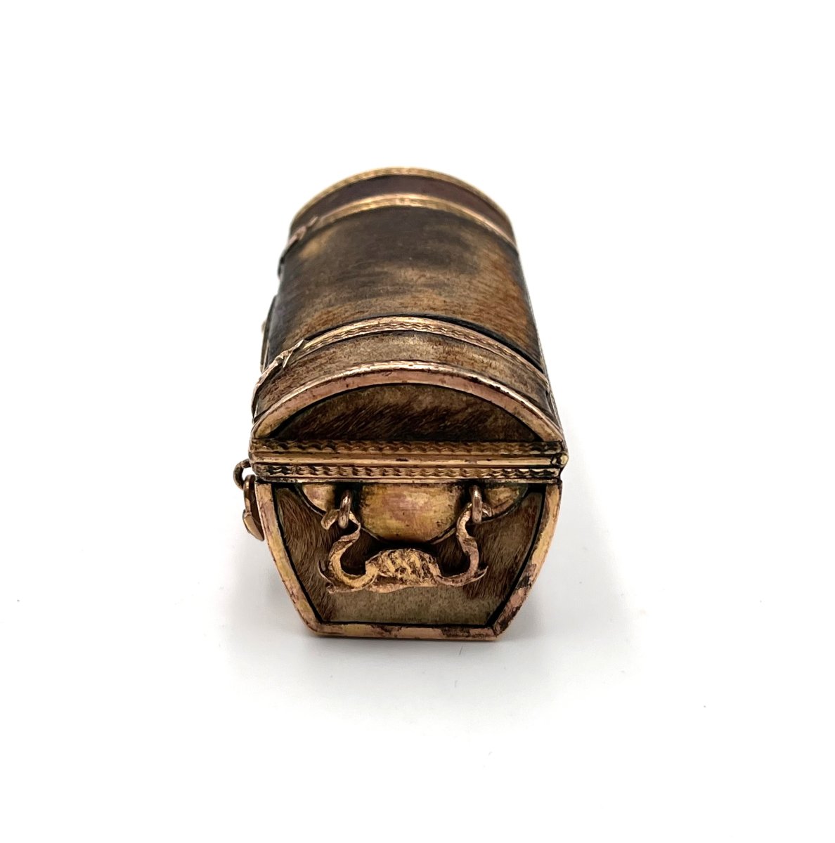 Antique Snuff Box / Snuff Box In Gilded Brass Depicting A Trunk, 18th Century-photo-3