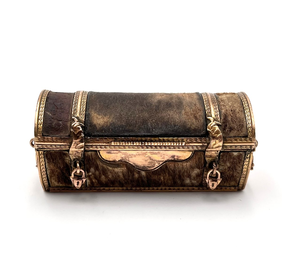 Antique Snuff Box / Snuff Box In Gilded Brass Depicting A Trunk, 18th Century-photo-4