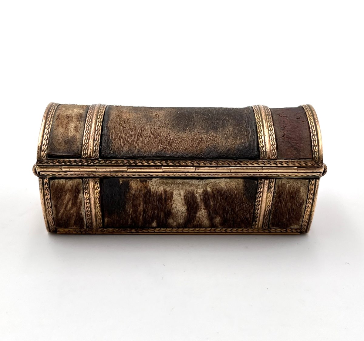 Antique Snuff Box / Snuff Box In Gilded Brass Depicting A Trunk, 18th Century-photo-5