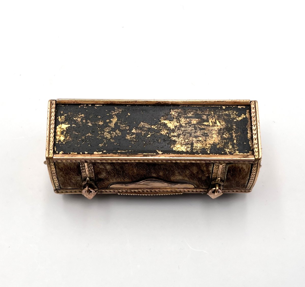 Antique Snuff Box / Snuff Box In Gilded Brass Depicting A Trunk, 18th Century-photo-7