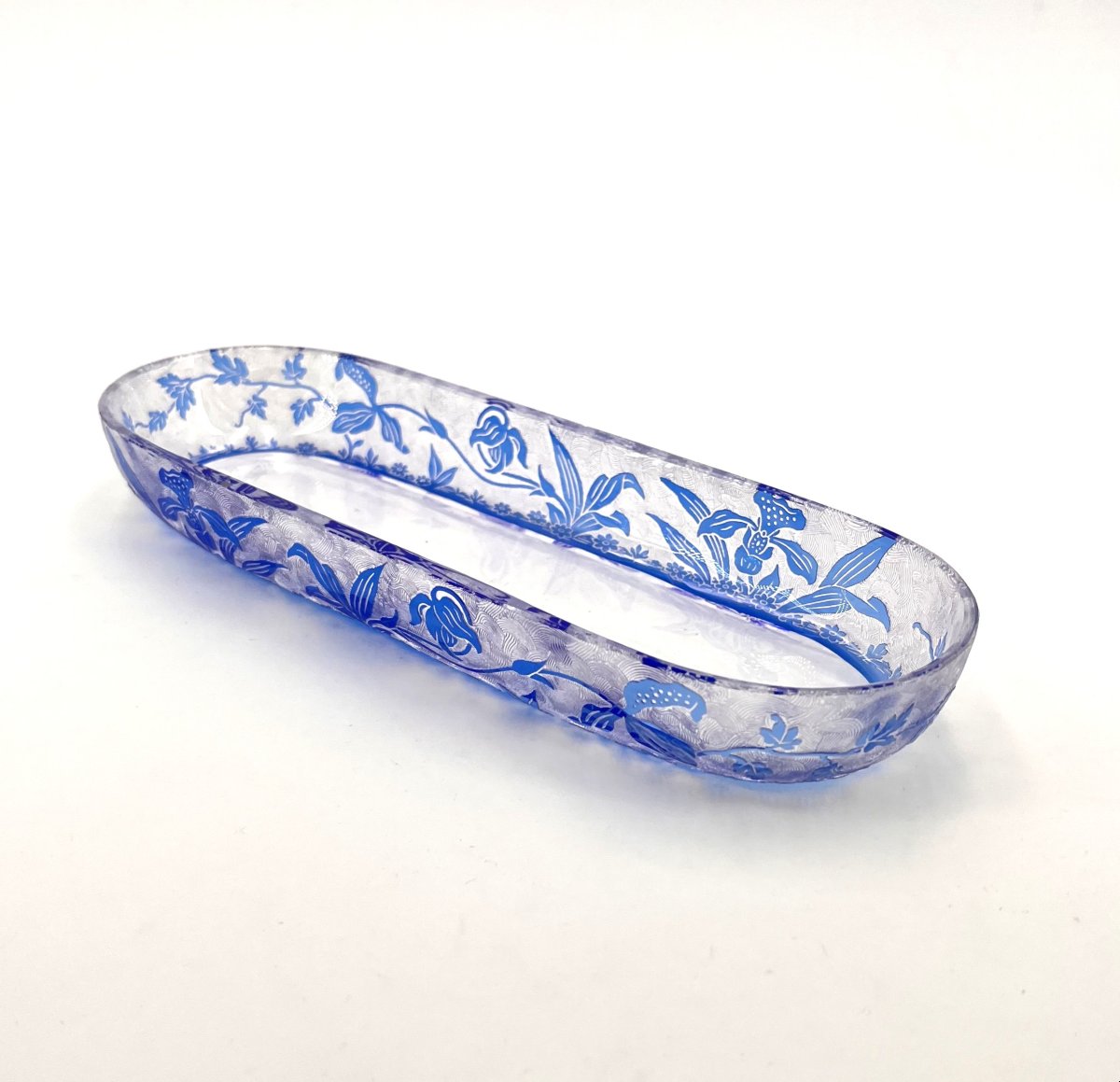 Val Saint Lambert - Acid-etched Crystal Brush / Brush-holder, Orchidées Model-photo-2