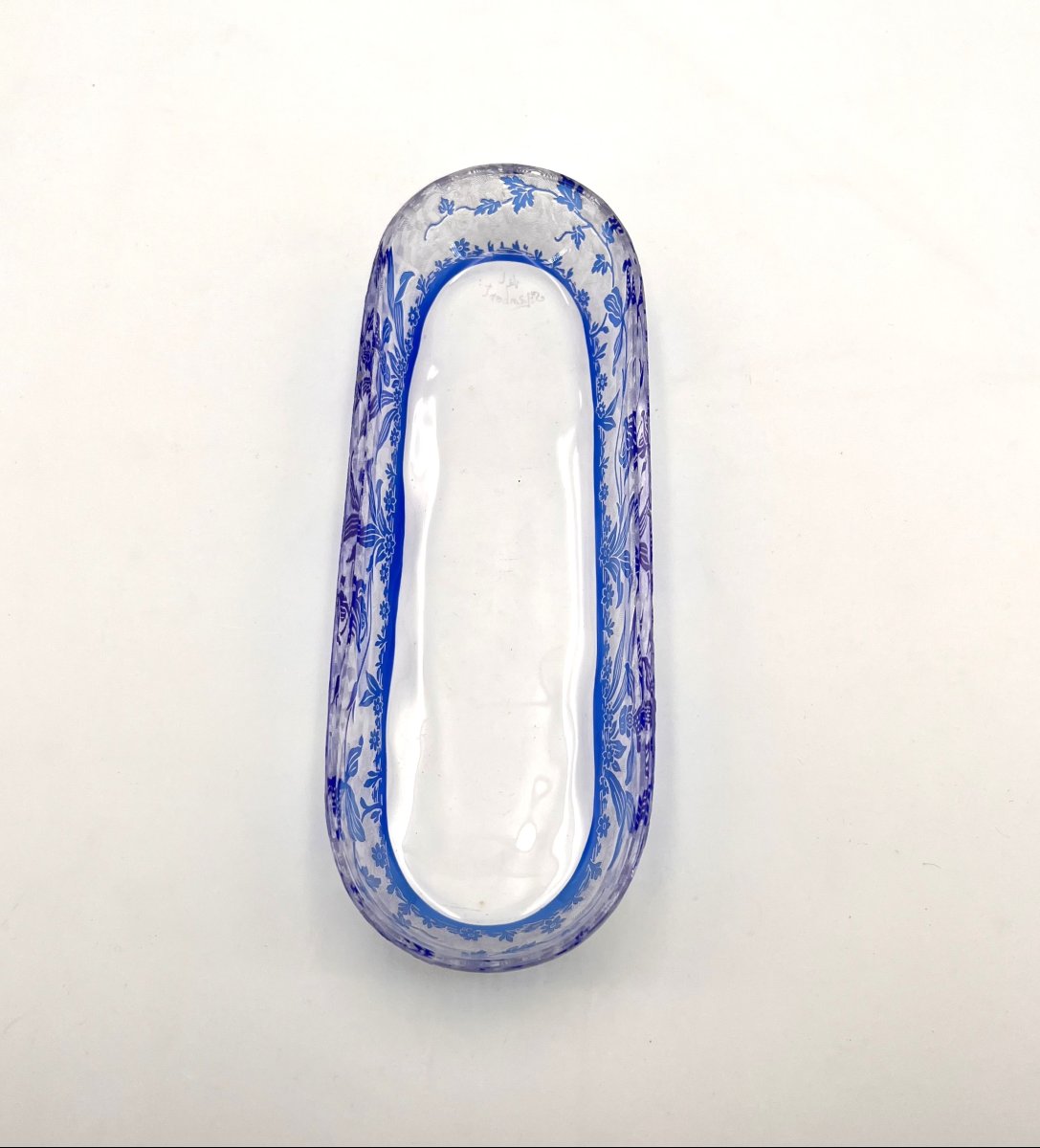 Val Saint Lambert - Acid-etched Crystal Brush / Brush-holder, Orchidées Model-photo-1
