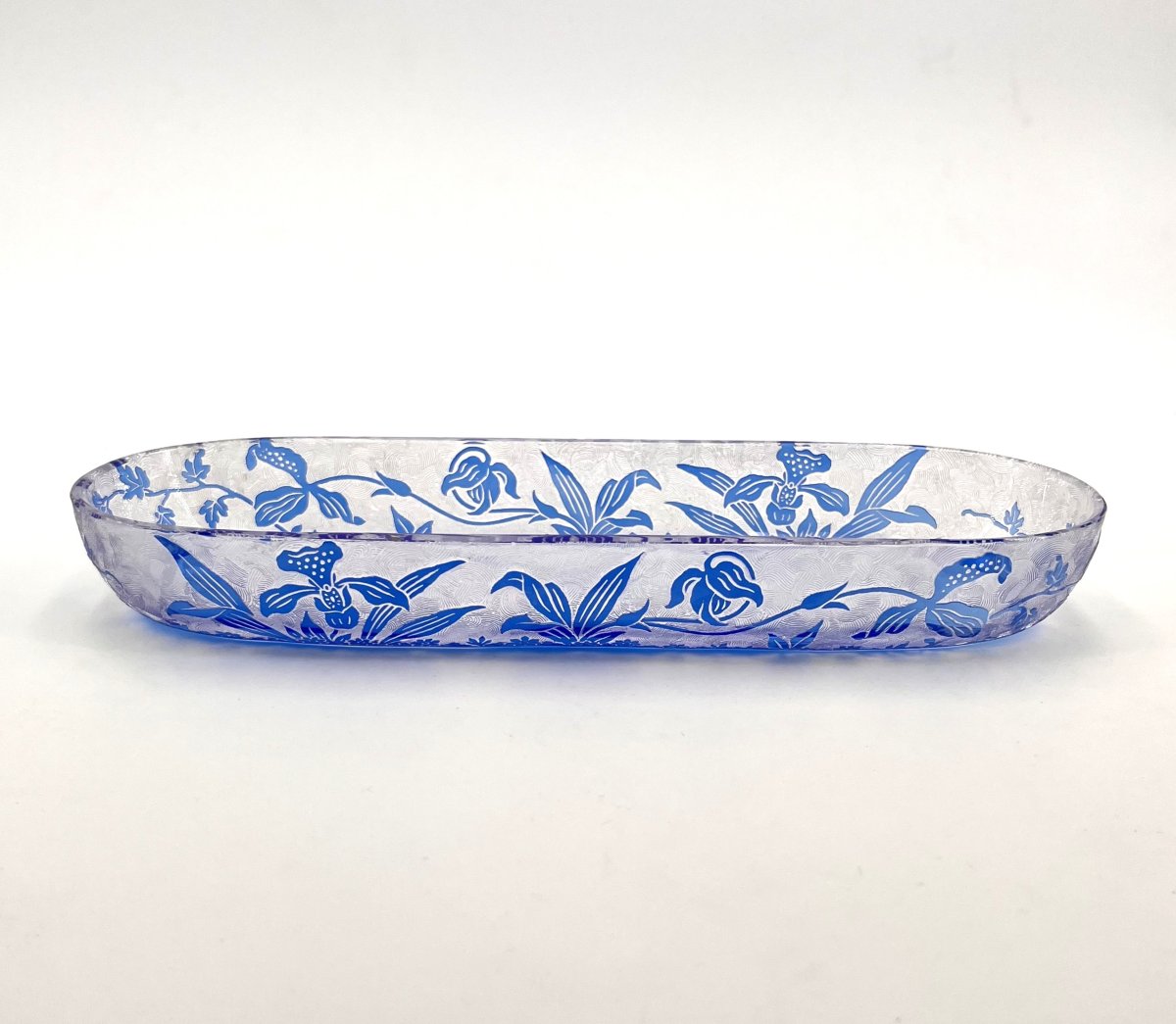 Val Saint Lambert - Acid-etched Crystal Brush / Brush-holder, Orchidées Model