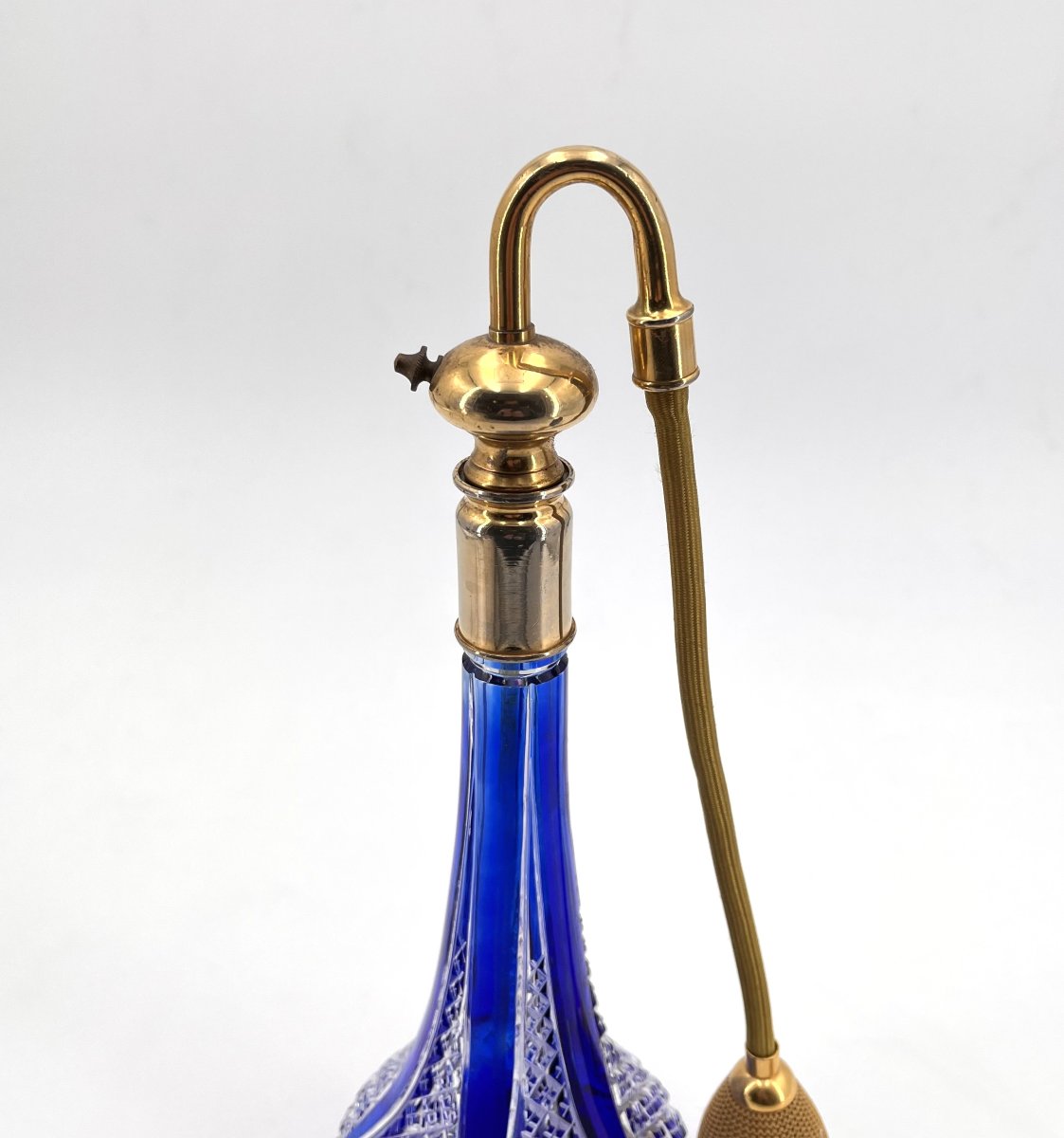 Baccarat - Blue Lined Crystal Perfume Spray Bottle, Stamped-photo-2