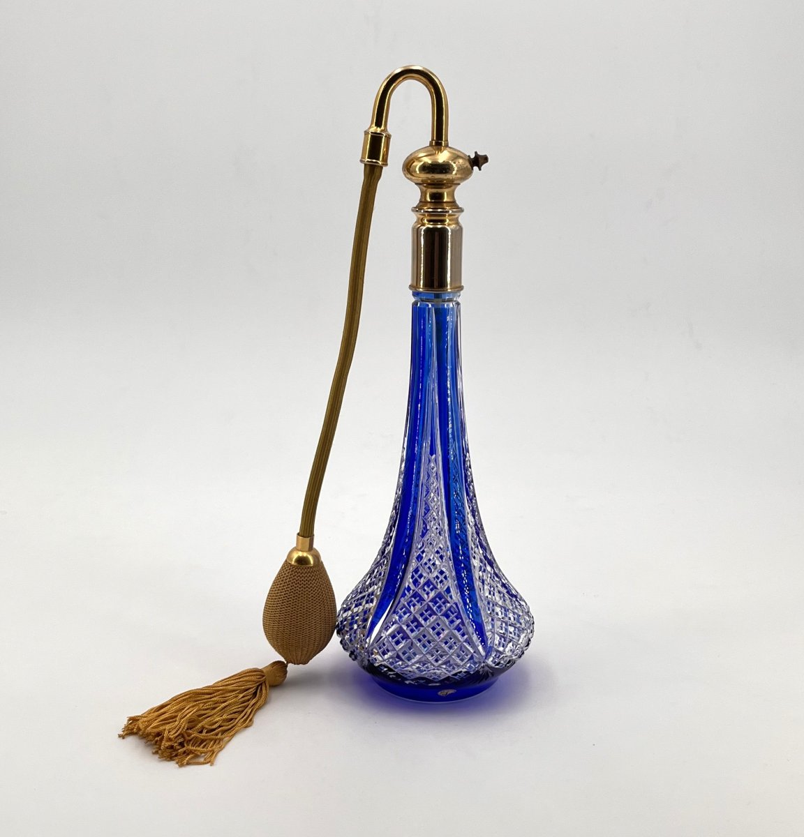 Baccarat - Blue Lined Crystal Perfume Spray Bottle, Stamped-photo-3