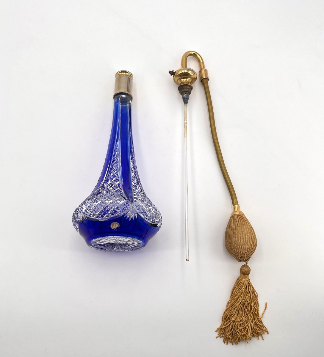 Baccarat - Blue Lined Crystal Perfume Spray Bottle, Stamped-photo-4