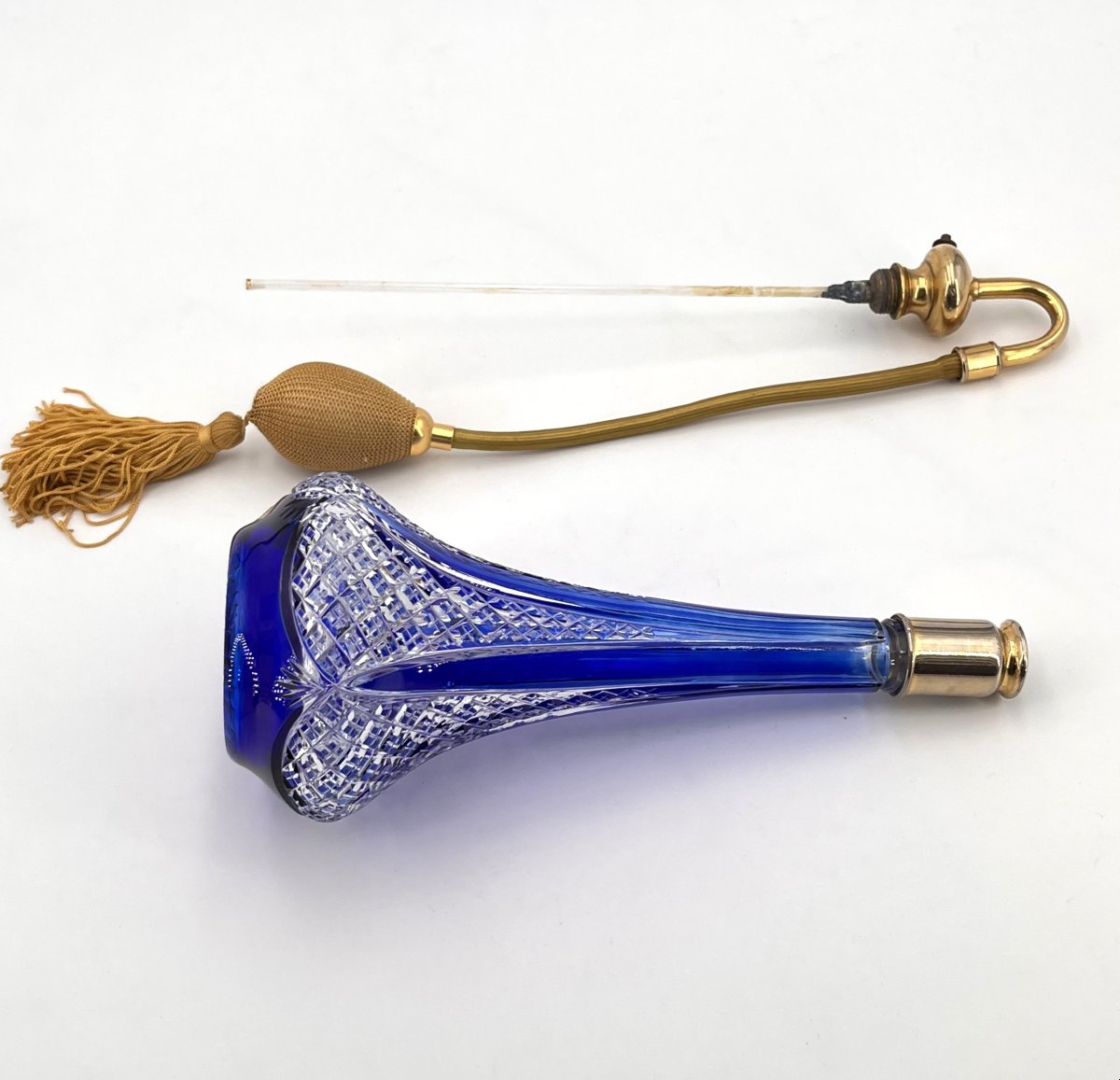 Baccarat - Blue Lined Crystal Perfume Spray Bottle, Stamped-photo-2