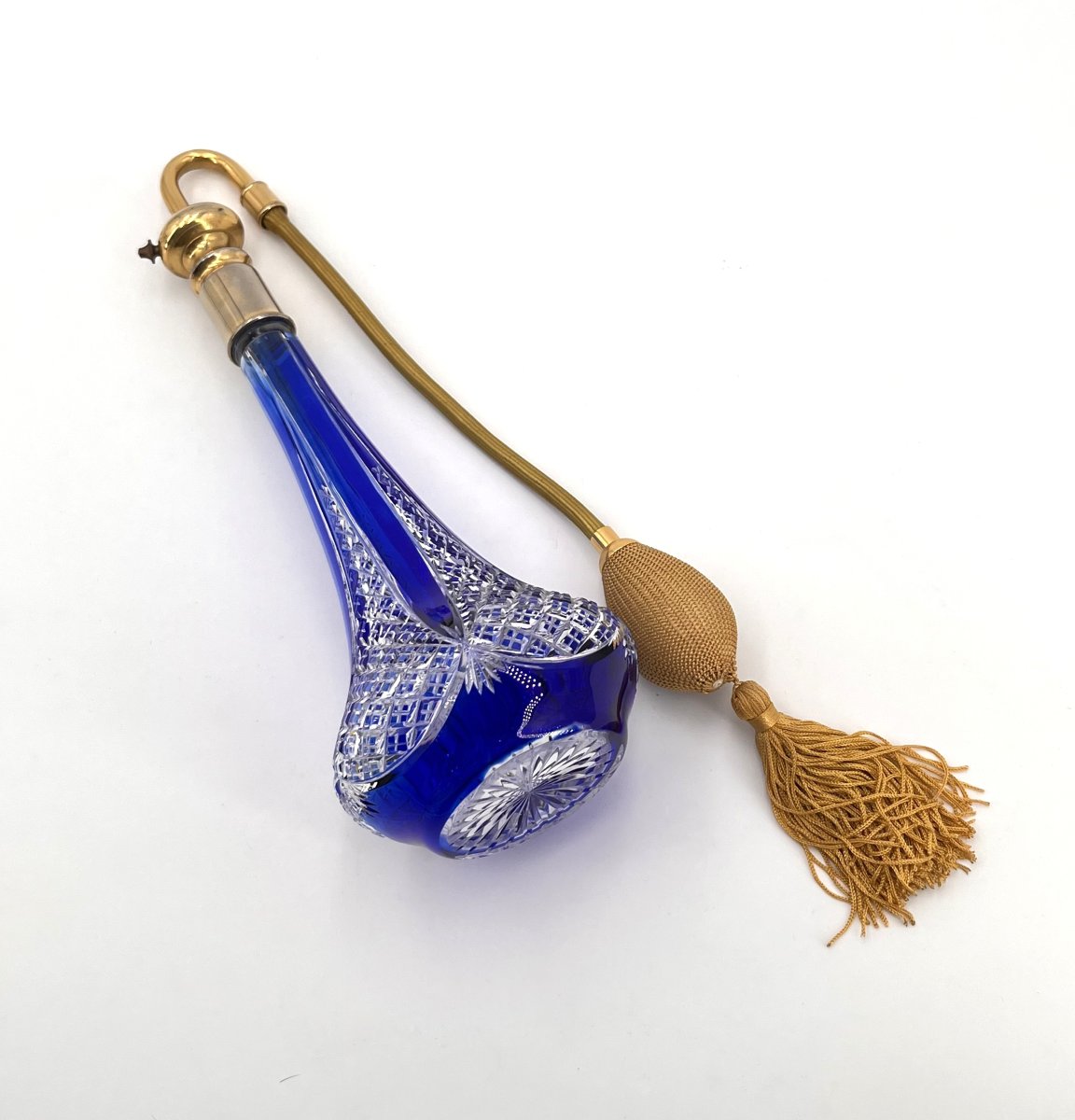 Baccarat - Blue Lined Crystal Perfume Spray Bottle, Stamped-photo-5