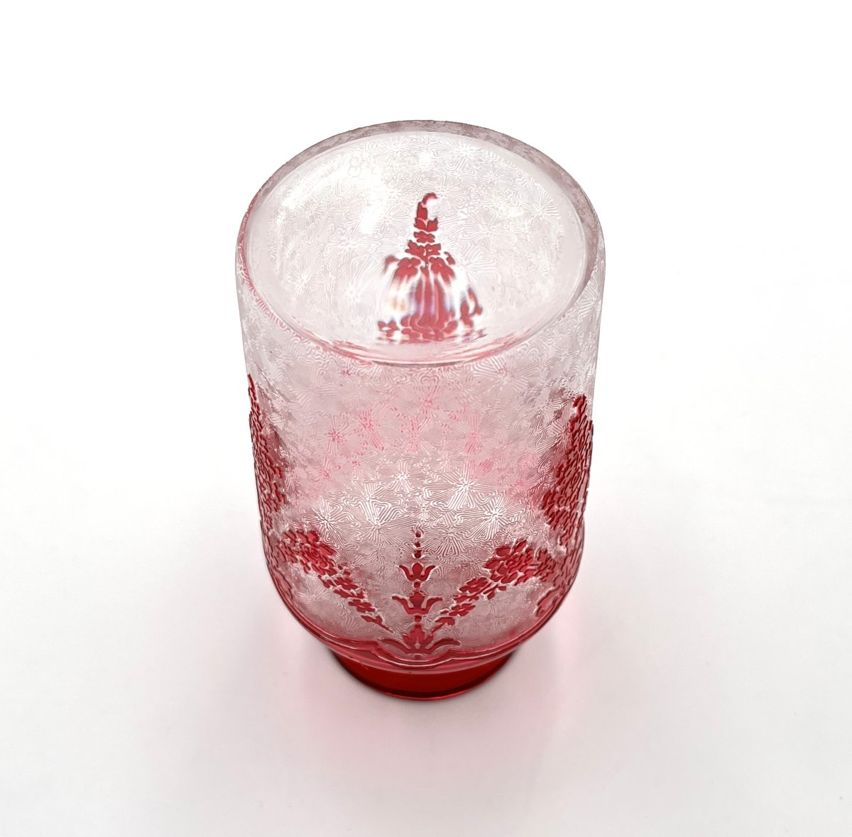 Val Saint Lambert - Perfume Bottle In Rose Lined Crystal, Acid-etched Decoration, Stamped-photo-4