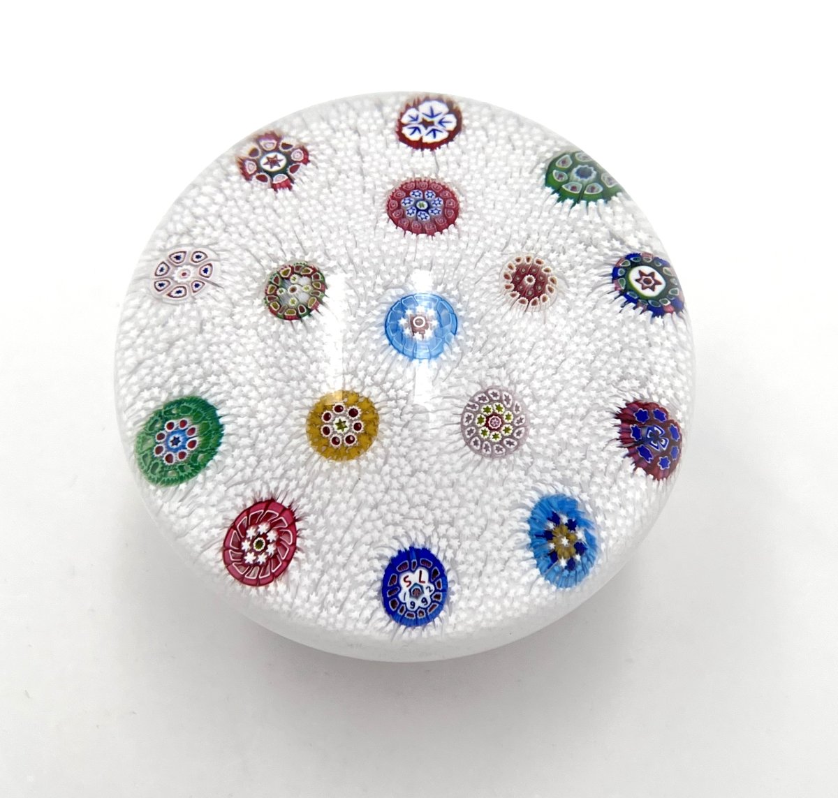 Sulfur-colored Paperweight On A Crystal Base By Saint Louis, Signed And Dated Sl 1992-photo-2