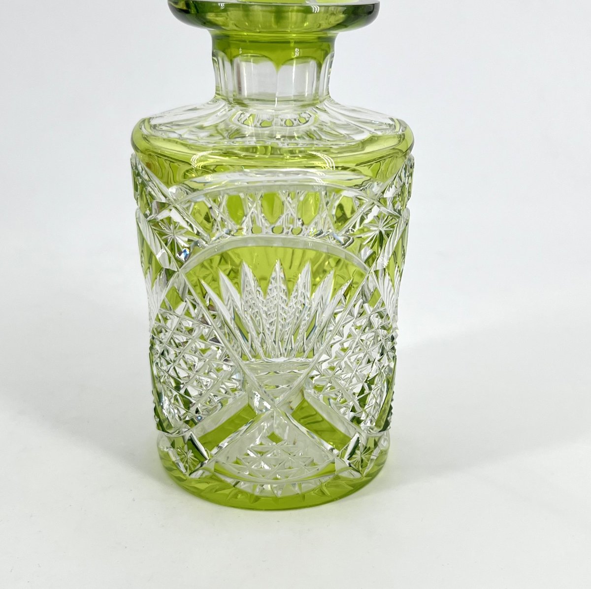 Val Saint Lambert - Antique Cut Crystal Perfume Bottle With Green Lining, 17.5 Cm-photo-2