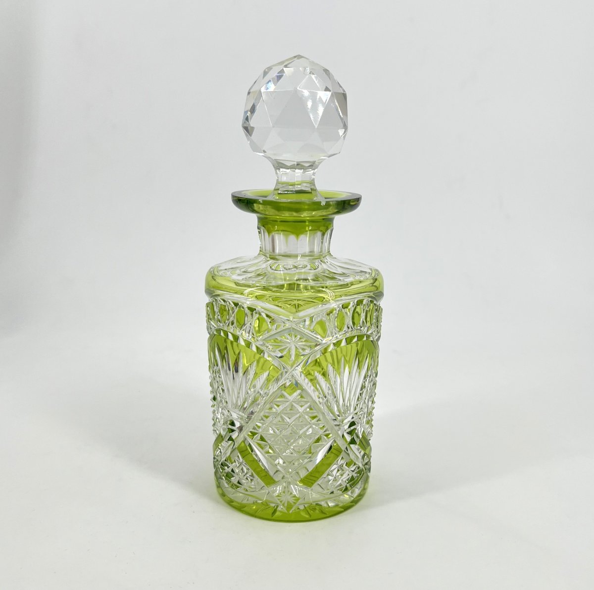 Val Saint Lambert - Antique Cut Crystal Perfume Bottle With Green Lining, 17.5 Cm-photo-3