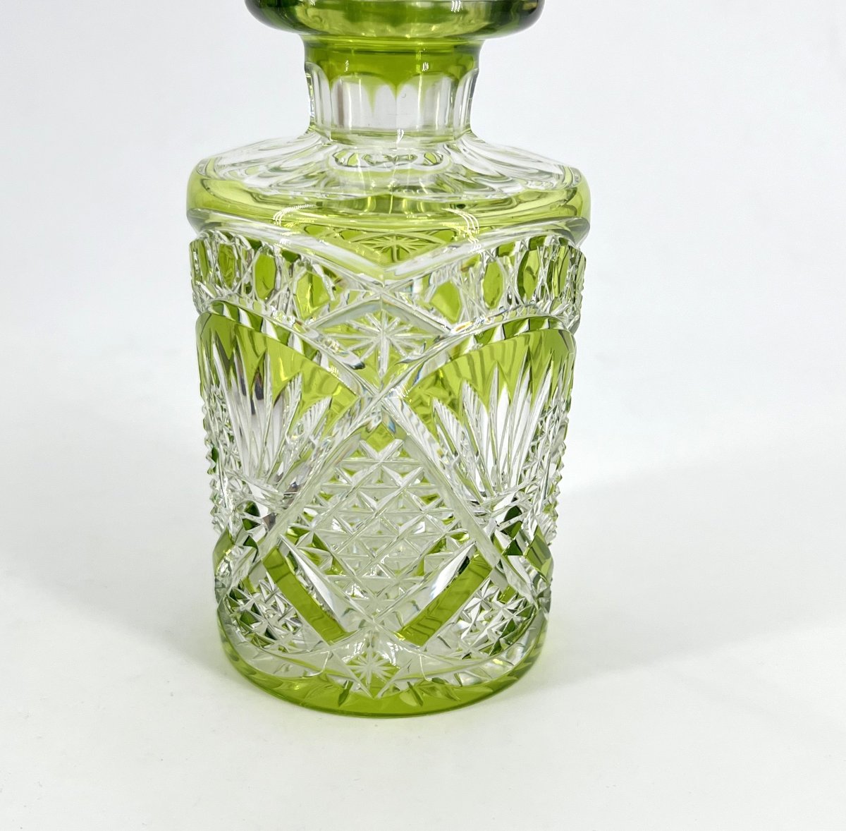 Val Saint Lambert - Antique Cut Crystal Perfume Bottle With Green Lining, 17.5 Cm-photo-4