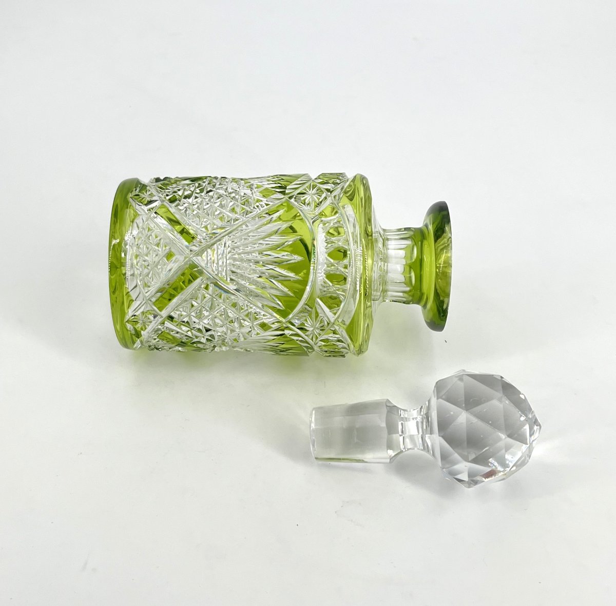 Val Saint Lambert - Antique Cut Crystal Perfume Bottle With Green Lining, 17.5 Cm-photo-4