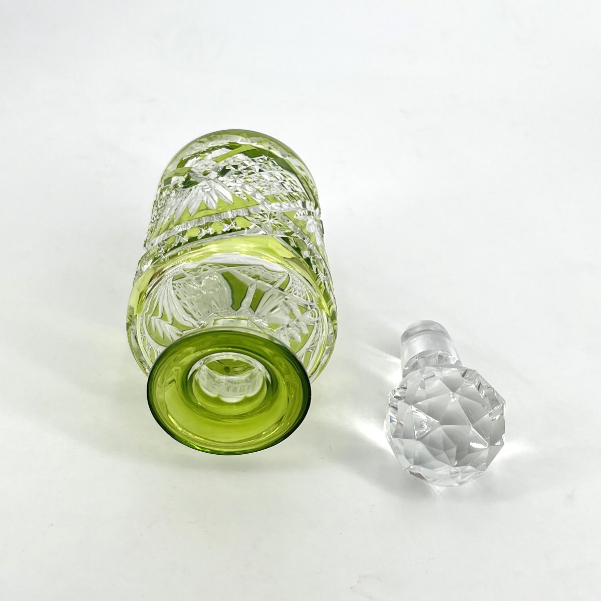 Val Saint Lambert - Antique Cut Crystal Perfume Bottle With Green Lining, 17.5 Cm-photo-5