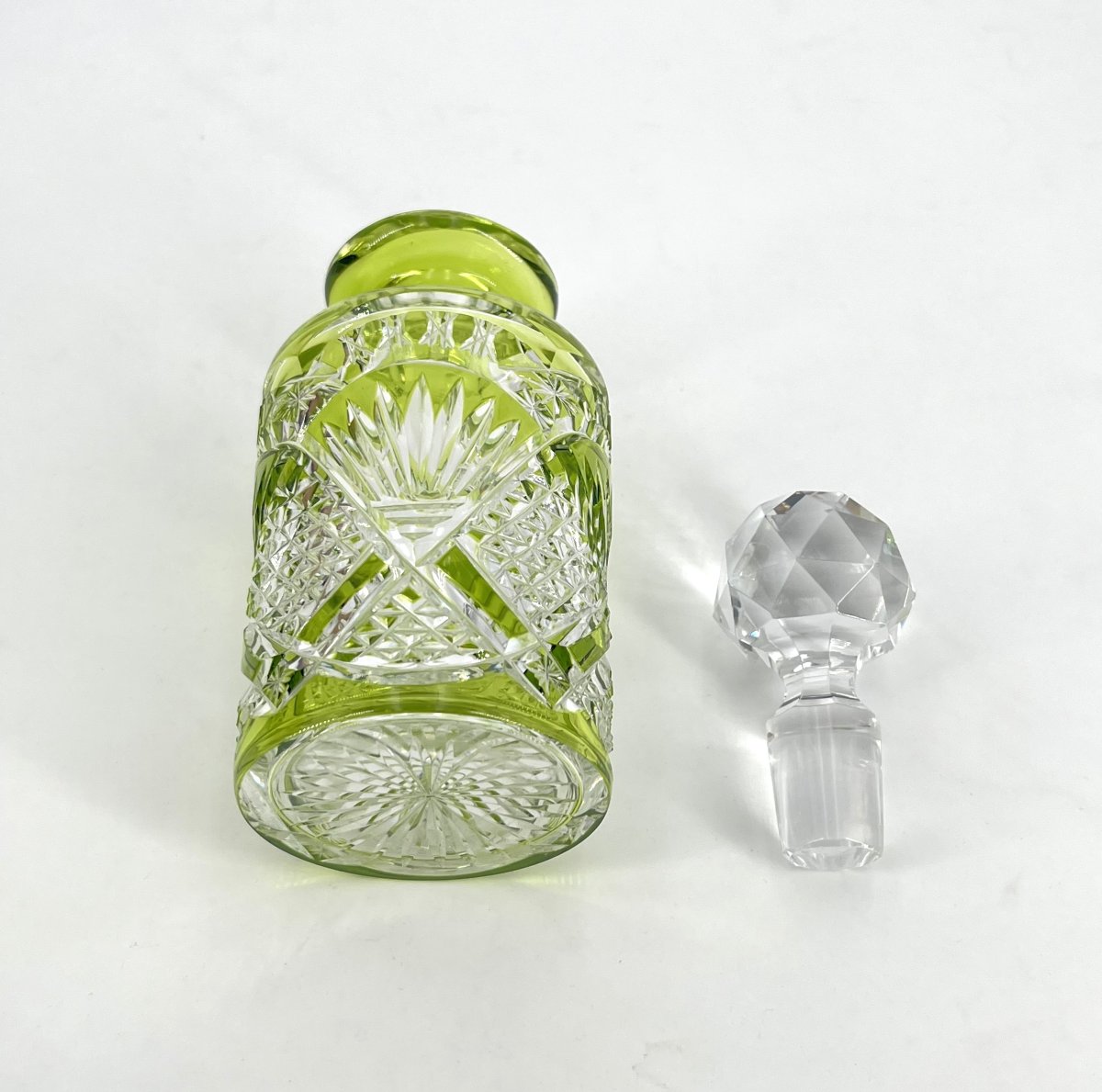 Val Saint Lambert - Antique Cut Crystal Perfume Bottle With Green Lining, 17.5 Cm-photo-6