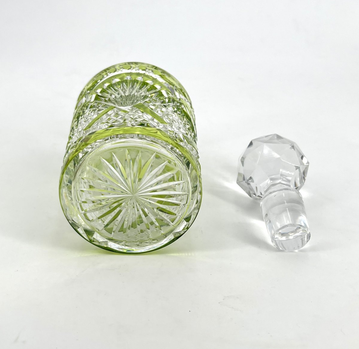 Val Saint Lambert - Antique Cut Crystal Perfume Bottle With Green Lining, 17.5 Cm-photo-7