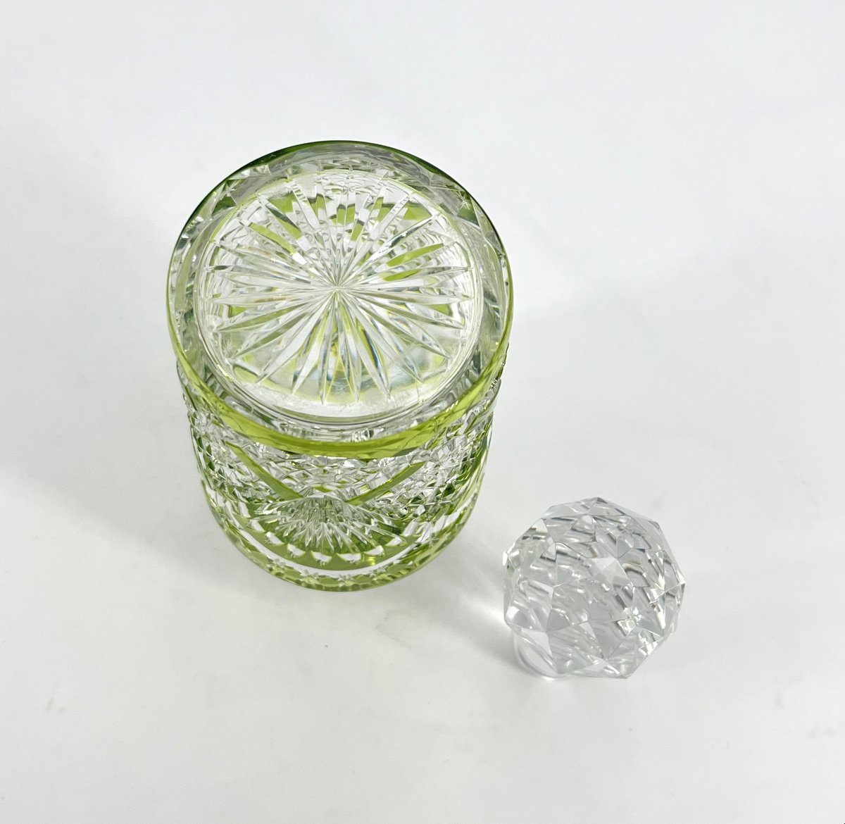 Val Saint Lambert - Antique Cut Crystal Perfume Bottle With Green Lining, 17.5 Cm-photo-8