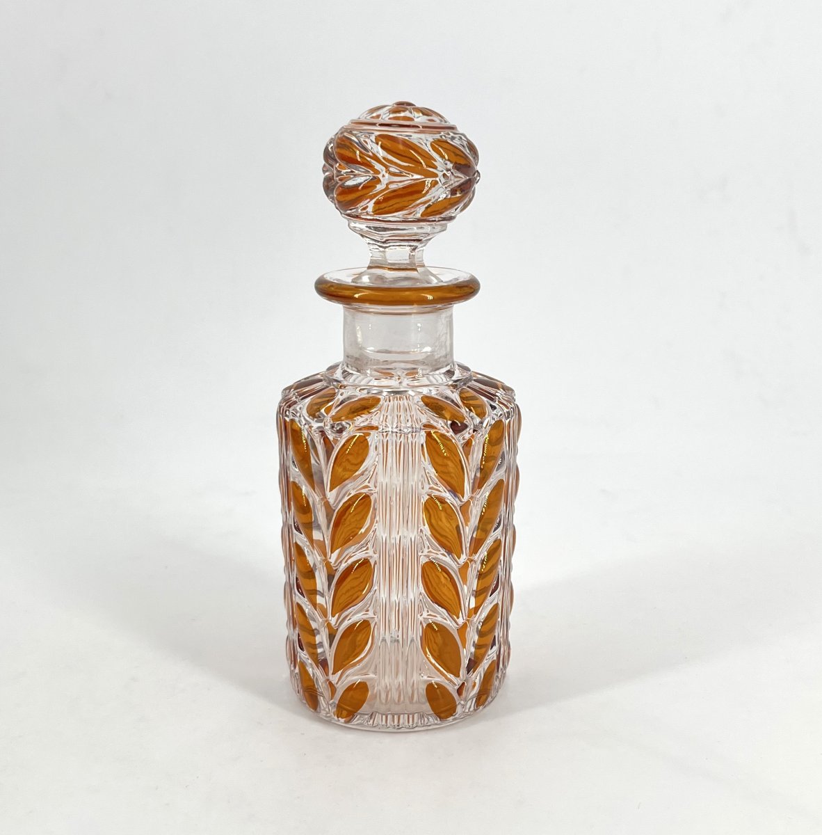 BACCARAT - ancien flacon à parfum en cristal doublé ORANGE 16 cm - modèle LAURIER-photo-3