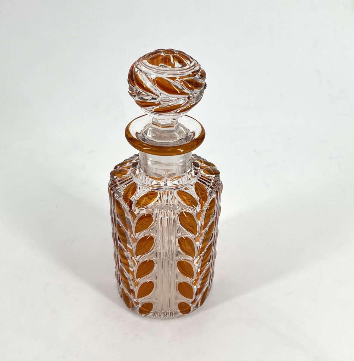 BACCARAT - ancien flacon à parfum en cristal doublé ORANGE 16 cm - modèle LAURIER-photo-4