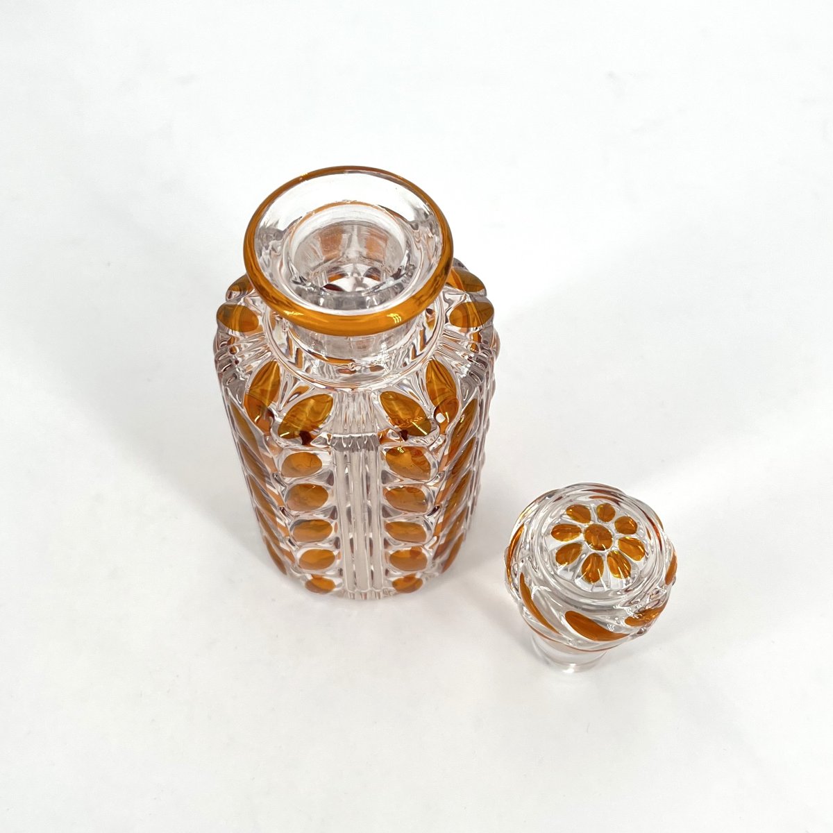 BACCARAT - ancien flacon à parfum en cristal doublé ORANGE 16 cm - modèle LAURIER-photo-2