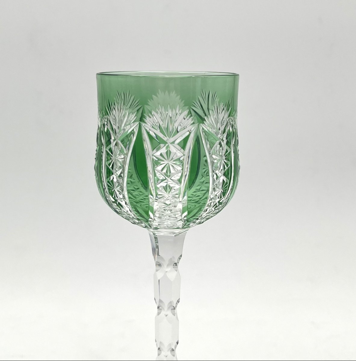 Baccarat - Rare Green-lined Crystal Rhine Wine Glass, Condé Model, 20.6 Cm-photo-2