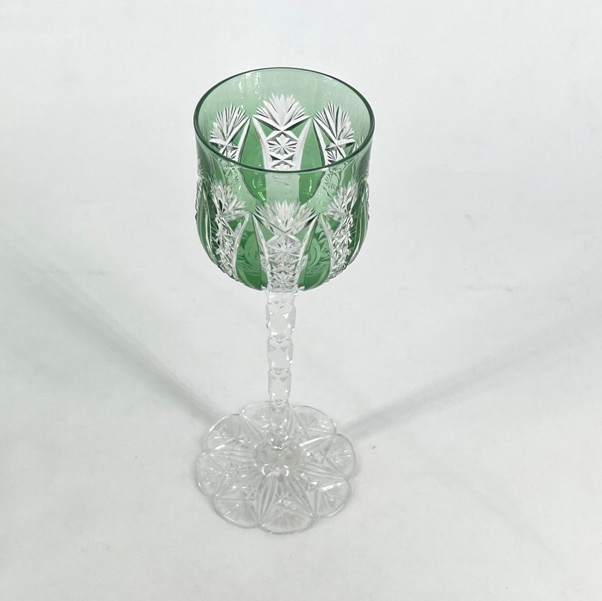 Baccarat - Rare Green-lined Crystal Rhine Wine Glass, Condé Model, 20.6 Cm-photo-4