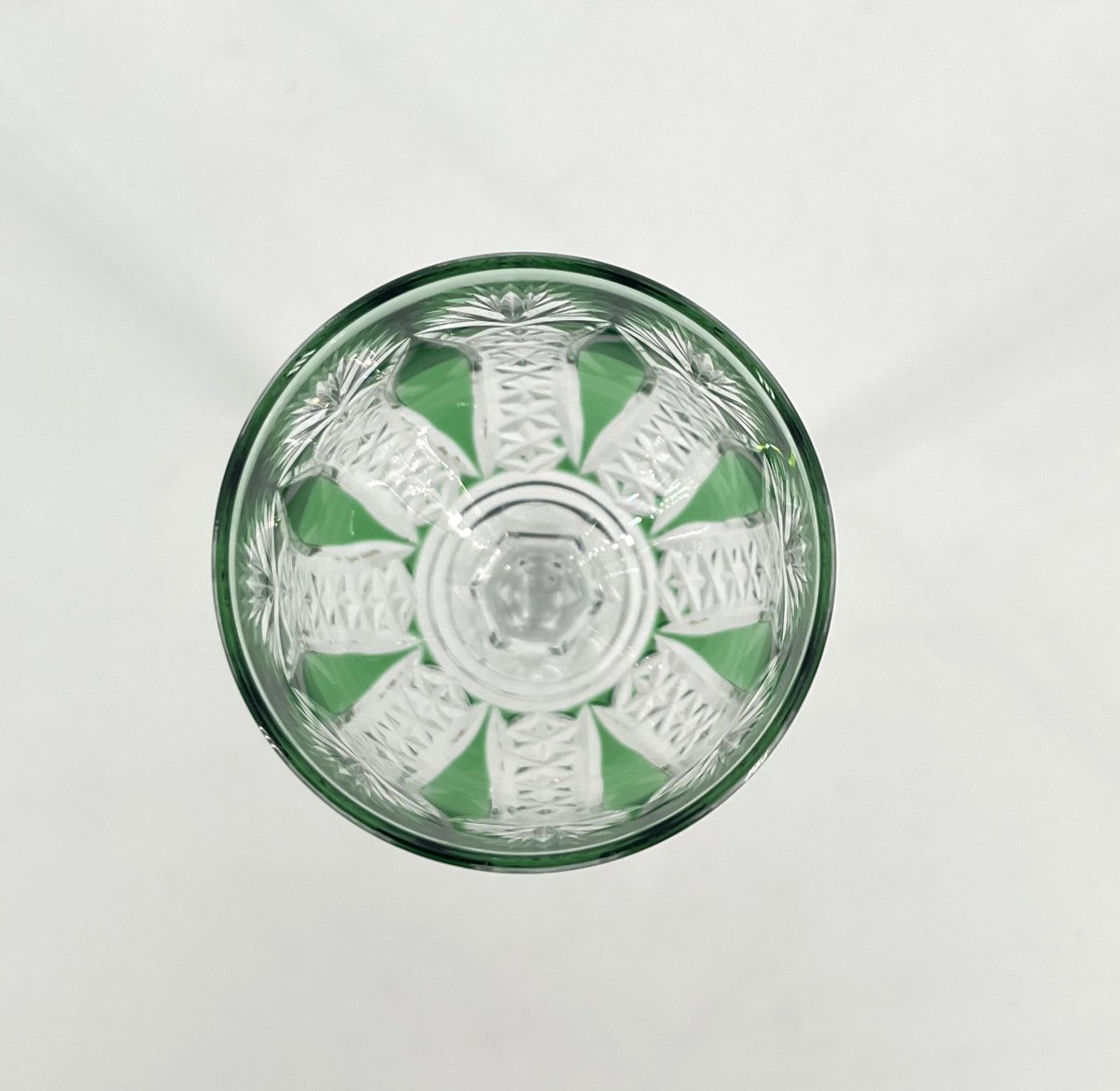 Baccarat - Rare Green-lined Crystal Rhine Wine Glass, Condé Model, 20.6 Cm-photo-1
