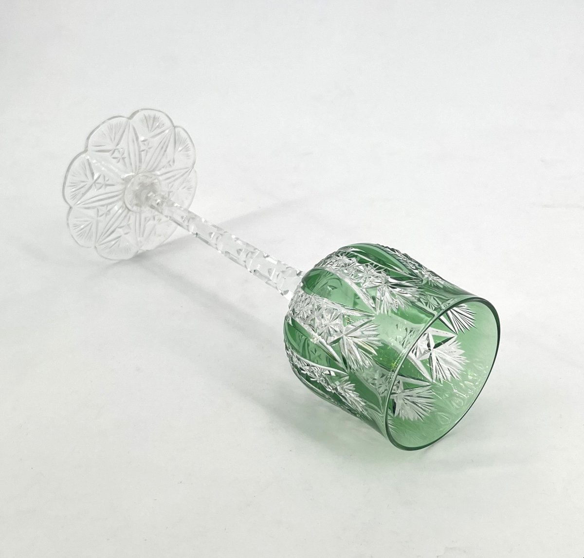 Baccarat - Rare Green-lined Crystal Rhine Wine Glass, Condé Model, 20.6 Cm-photo-5
