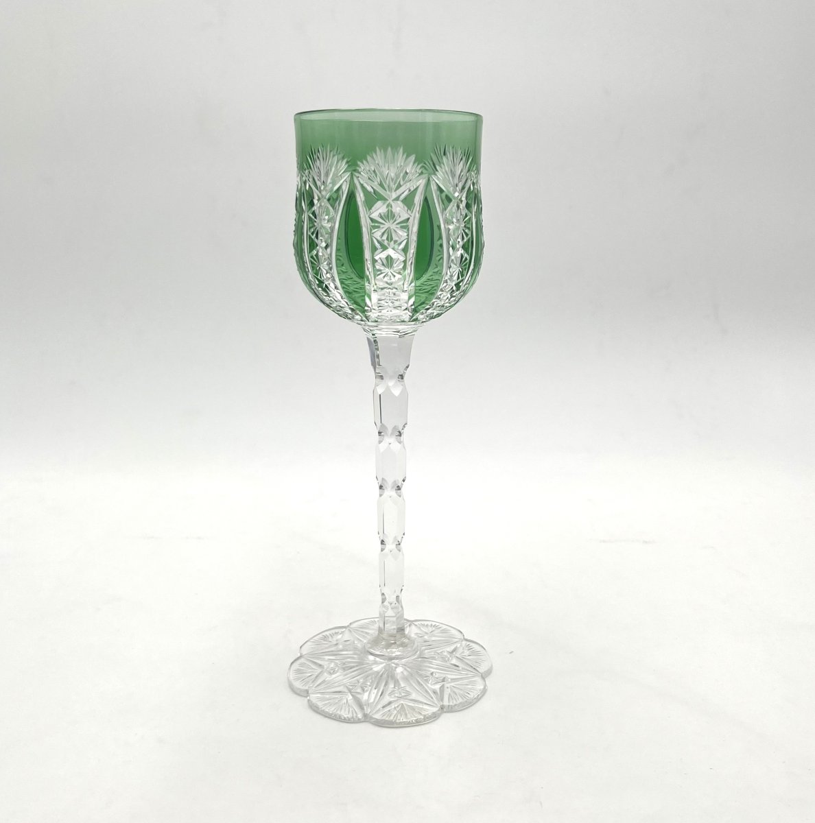 Baccarat - Rare Green-lined Crystal Rhine Wine Glass, Condé Model, 20.6 Cm