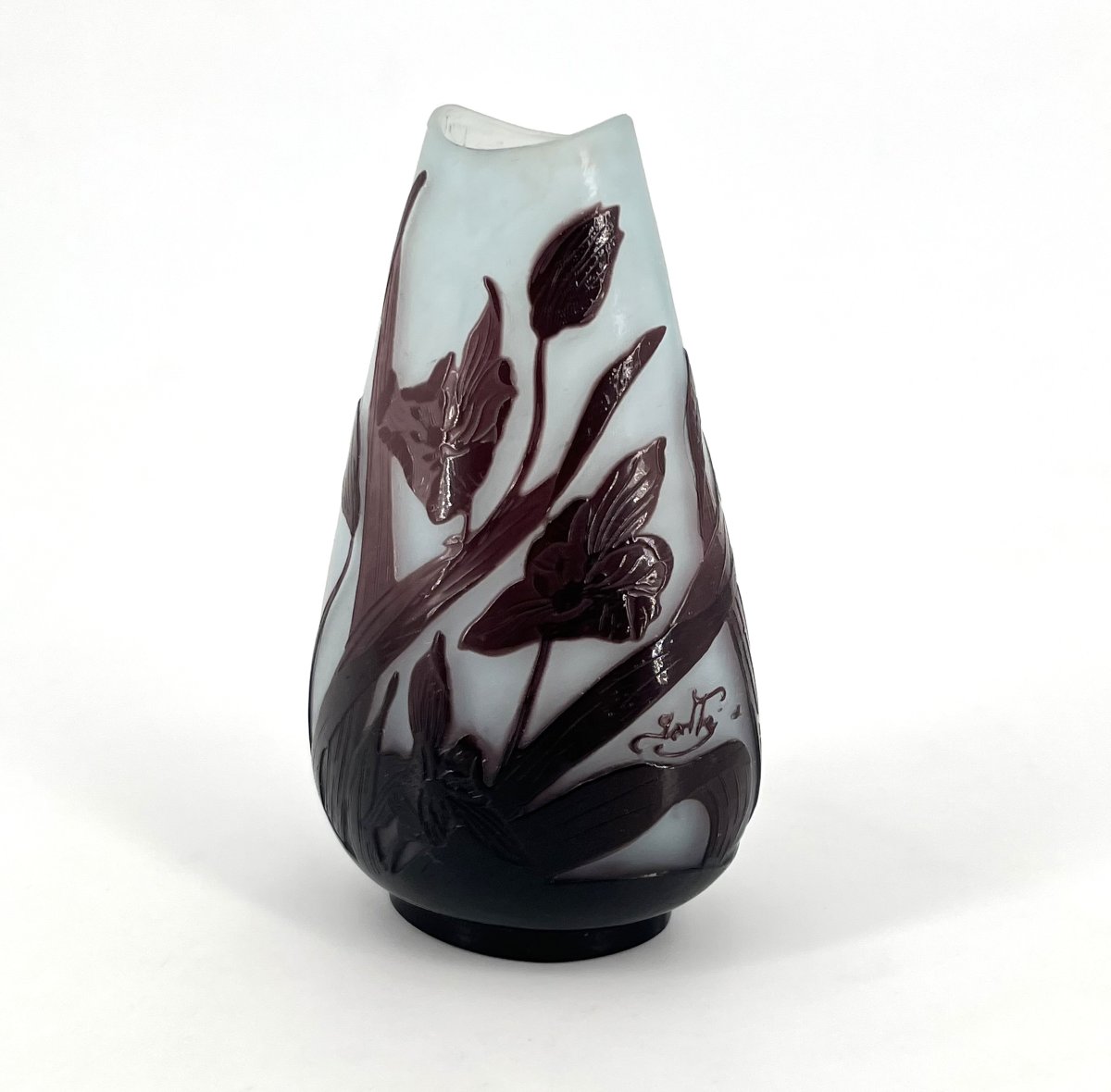 ÉTABLISSEMENT GALLÉ - ancien vase en verre doublé, décor floral ART NOUVEAU, signé-photo-2