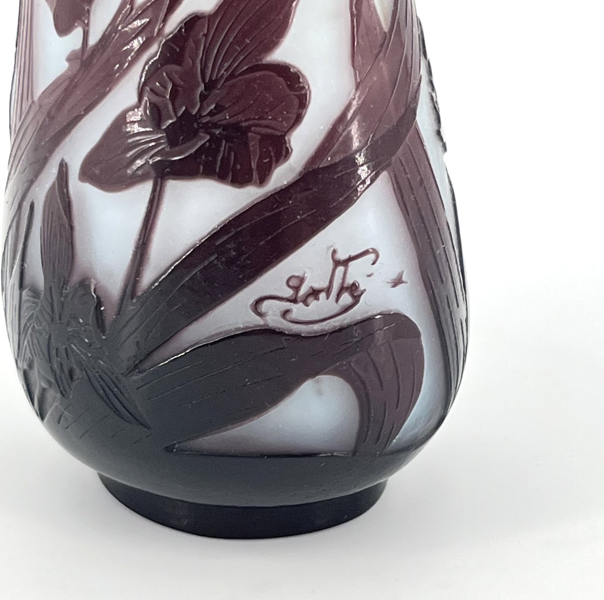 ÉTABLISSEMENT GALLÉ - ancien vase en verre doublé, décor floral ART NOUVEAU, signé-photo-3