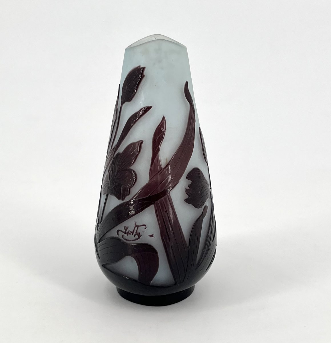 ÉTABLISSEMENT GALLÉ - ancien vase en verre doublé, décor floral ART NOUVEAU, signé-photo-4