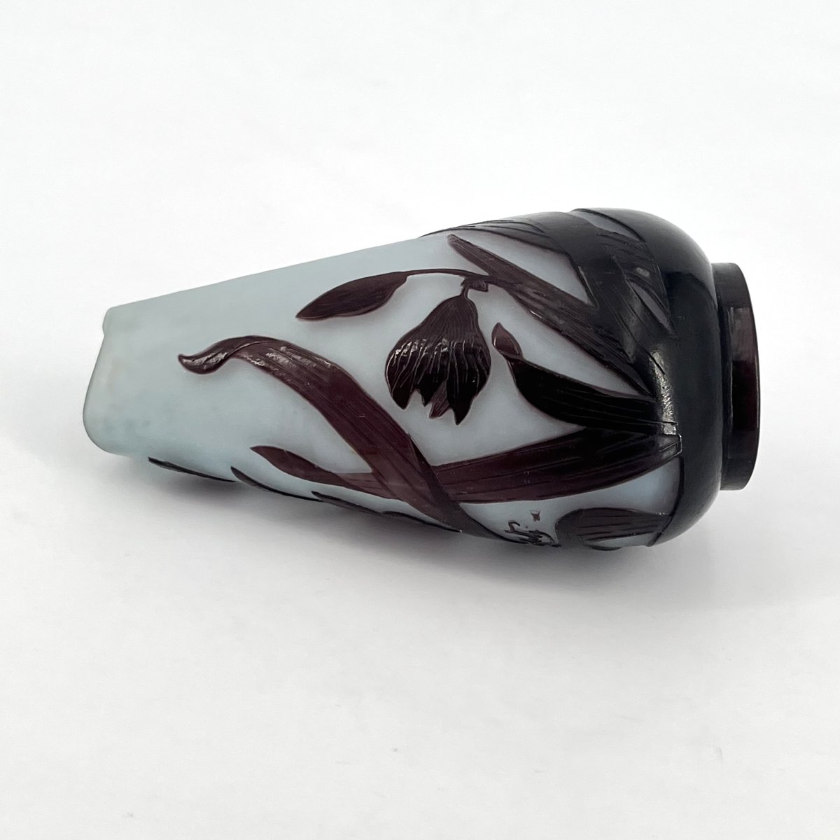 ÉTABLISSEMENT GALLÉ - ancien vase en verre doublé, décor floral ART NOUVEAU, signé-photo-7