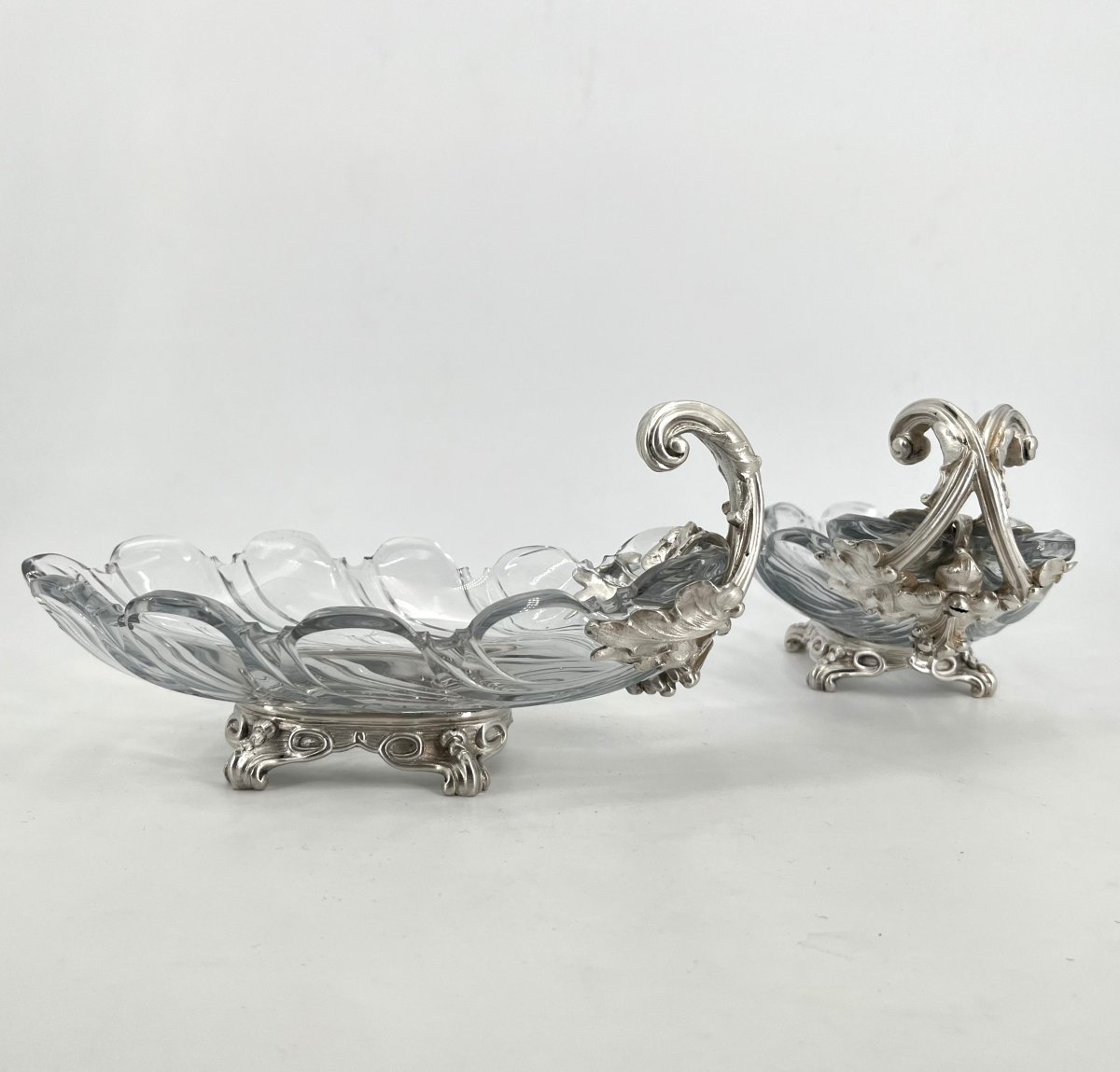CHRISTOFLE - paire de raviers coquille en cristal et métal argenté, année 1862-photo-3