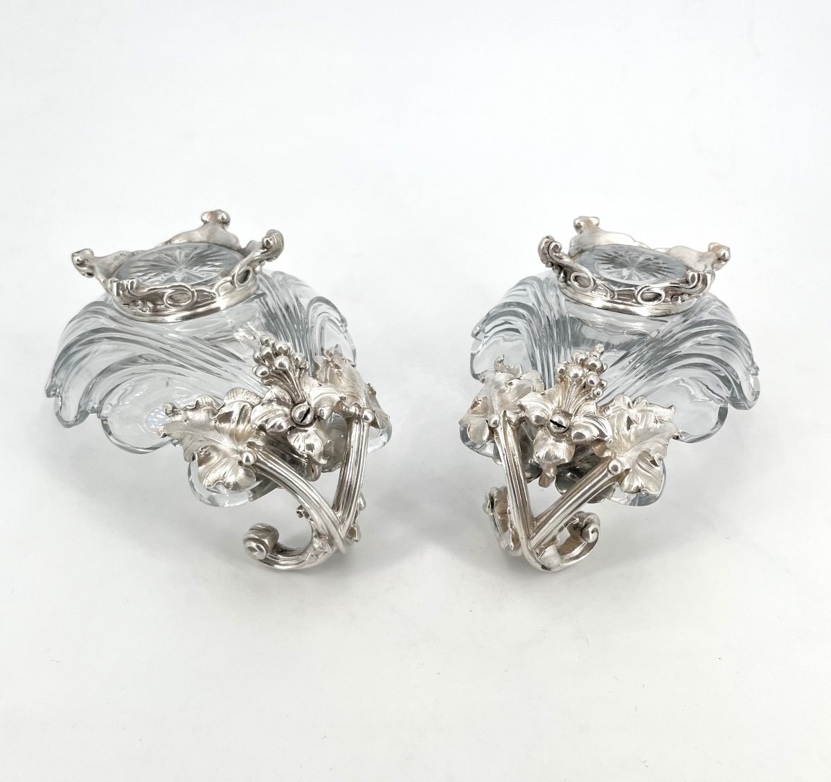 CHRISTOFLE - paire de raviers coquille en cristal et métal argenté, année 1862-photo-5