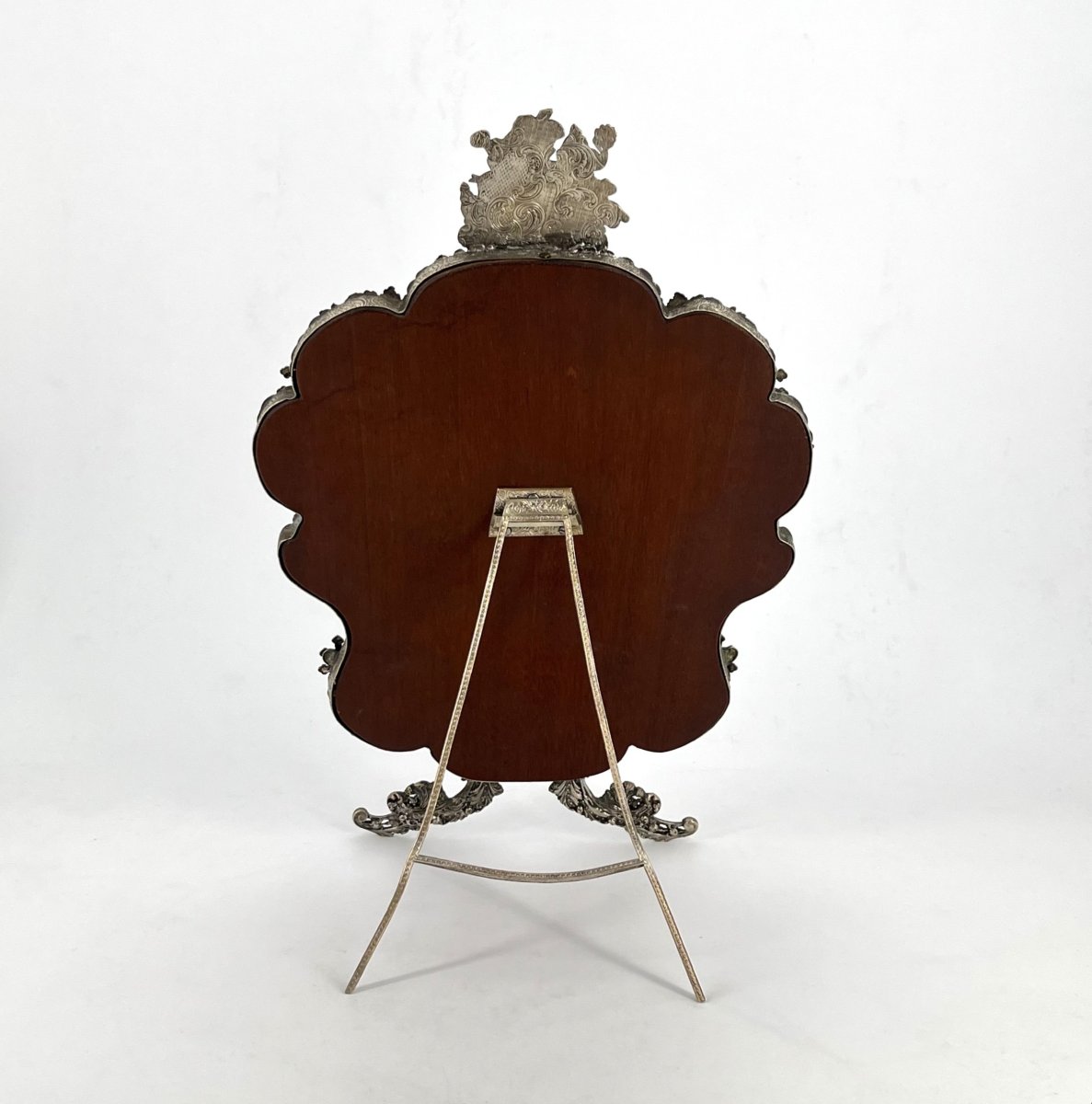 Antique Silver-plated Table Mirror Featuring Aleryons And The Cross Of Lorraine, 32 Cm-photo-3