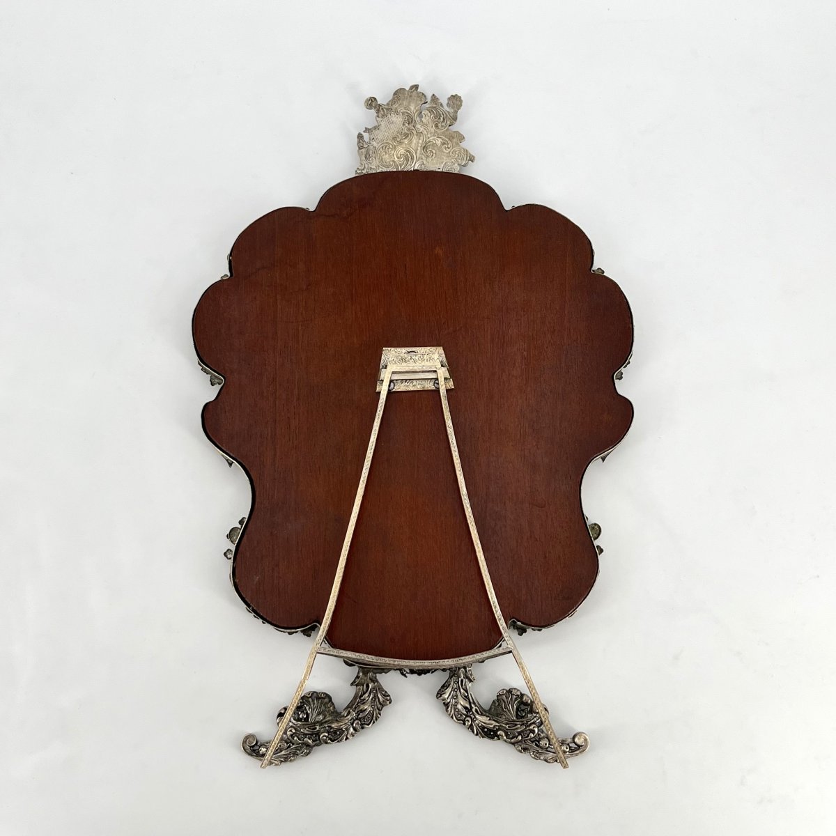 Antique Silver-plated Table Mirror Featuring Aleryons And The Cross Of Lorraine, 32 Cm-photo-6