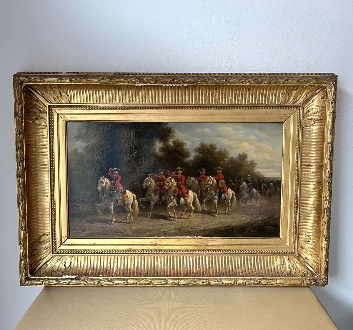 Auguste Sébastien Bénard - Oil On Panel, Signed - The King's Musketeers - 19th Century-photo-3