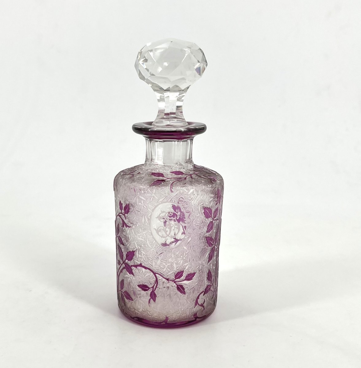 BACCARAT - ancien flacon à parfum en cristal gravé à l'acide, modèle EGLANTIER 14,5 cm-photo-3