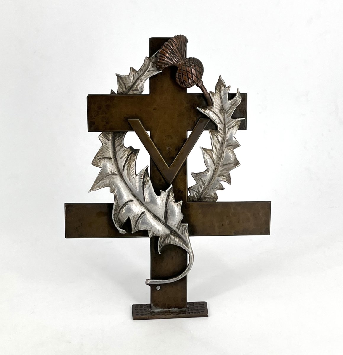 Croix de Lorraine de la France libre - sculpture commémorative vers 1945 - 23 cm-photo-2