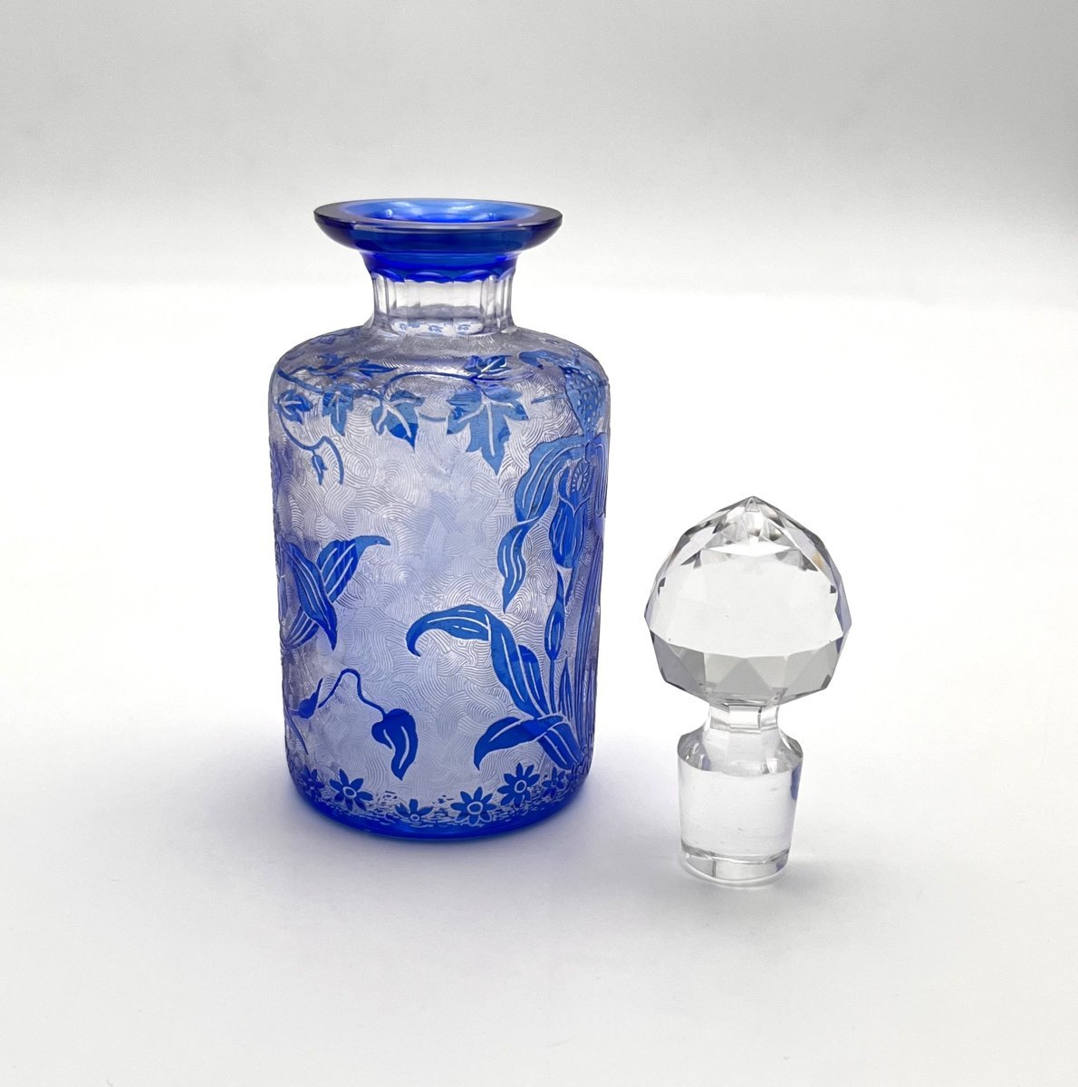 Val Saint Lambert - Acid-etched Crystal Perfume Bottle, Orchidees Model - 15.5 Cm-photo-4