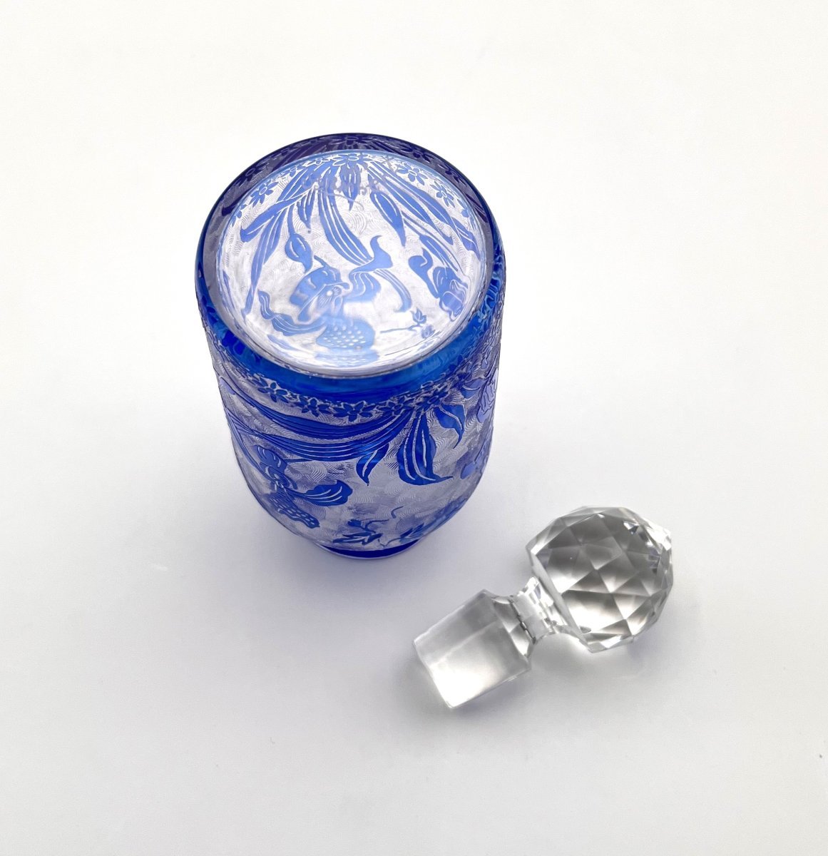 Val Saint Lambert - Acid-etched Crystal Perfume Bottle, Orchidees Model - 15.5 Cm-photo-5