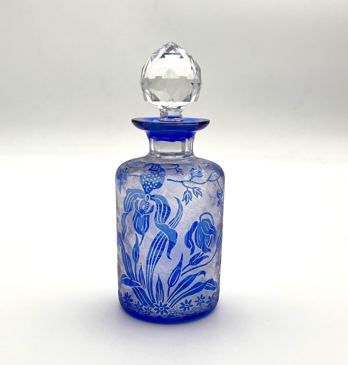 Val Saint Lambert - Acid-etched Crystal Perfume Bottle, Orchidees Model - 15.5 Cm