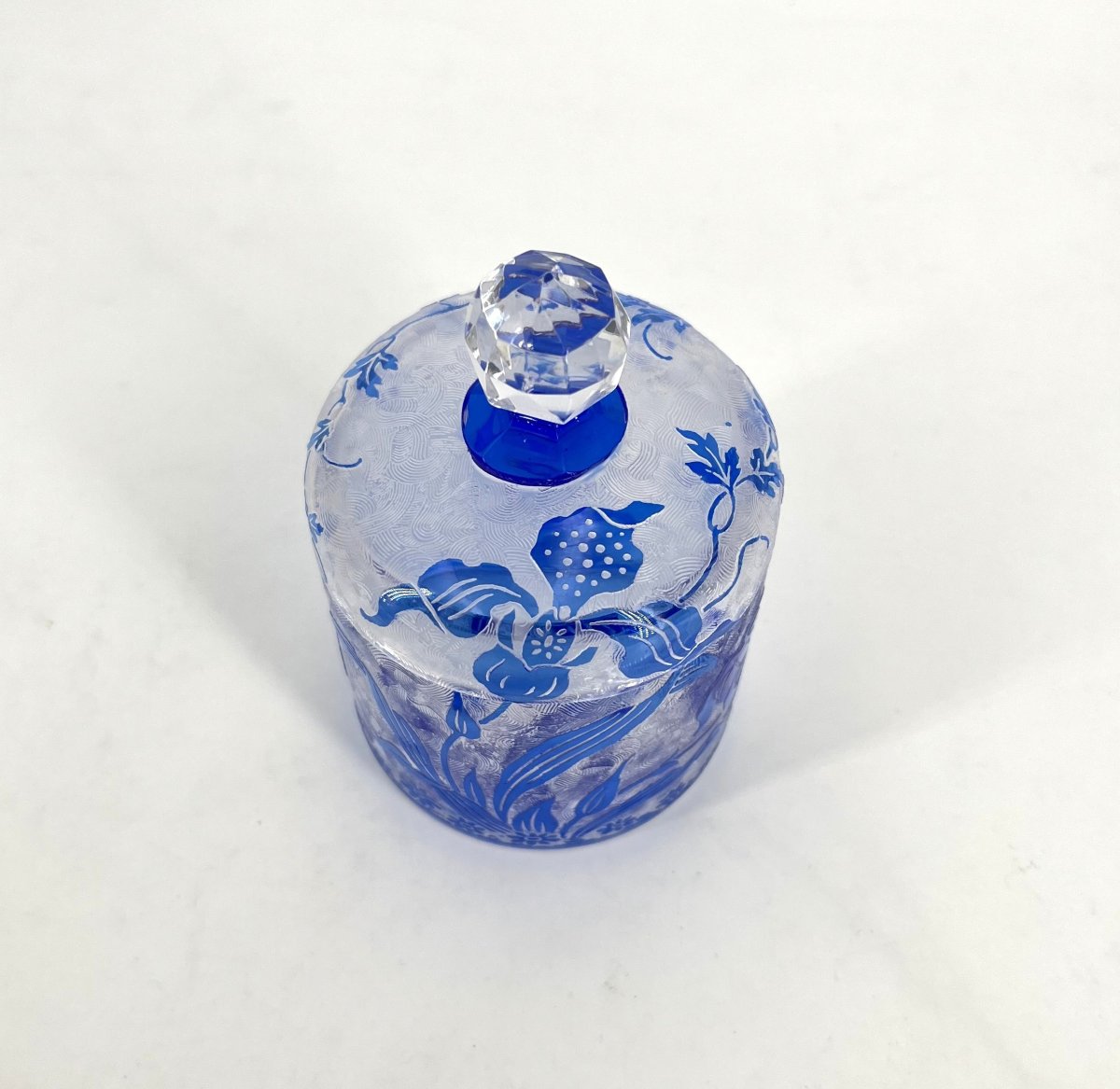 Val Saint Lambert - Acid-etched Crystal Powder Or Cotton Jar, Orchidees Model-photo-2